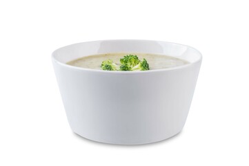 Broccoli potato soup in a bowl on a white isolated background - 774414235