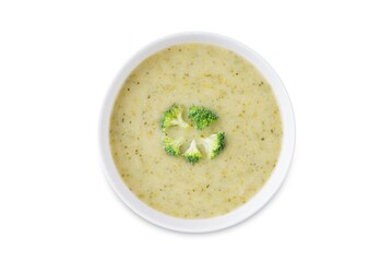 Broccoli potato soup in a bowl on a white isolated background - 774414254