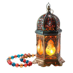 arabic lantern with beads or tasbeeh isolated on transparent background, png