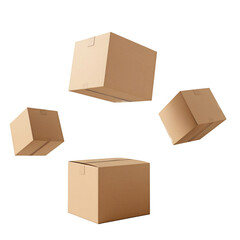 3d cardboard boxes falling, Business e-commerce online shopping concept with a group of product box order falling . Marketplace and transport. transparent background