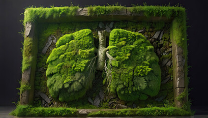 the stone is covered with moss, the stone depicts lungs