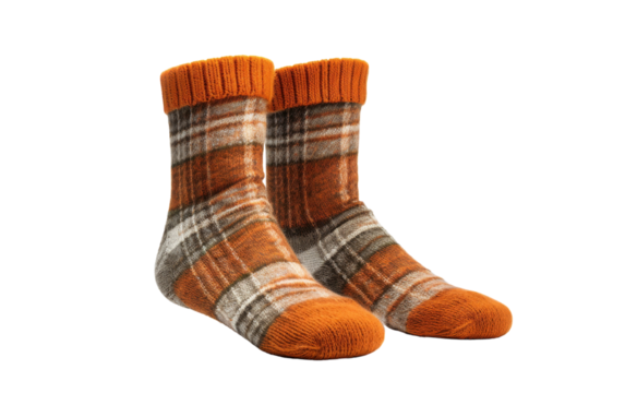 A pair of socks adorned with a colorful plaid pattern
