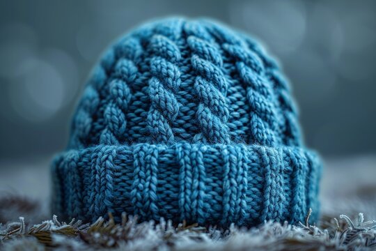 Modern illustration of a knitted blue cap