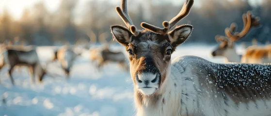 Foto auf Alu-Dibond Reindeer herd in Sweden's Lapland: A Detailed View. Concept Nature, Animals, Reindeer, Sweden, Lapland © Ян Заболотний