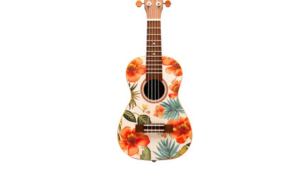 A ukulele adorned with a vibrant floral design, blending music with nature in a harmonious way
