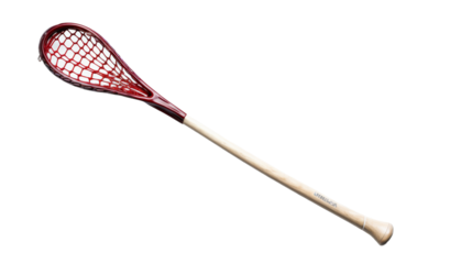 A vibrant red badminton racket contrasted with a white handle, perfect for a competitive match
