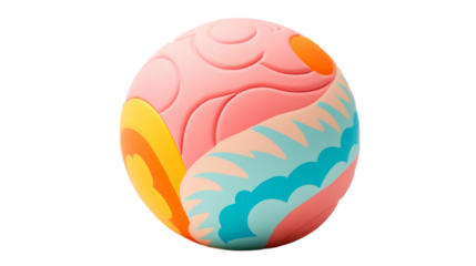 A whimsical pink and blue ball with intricate waves rolling through it