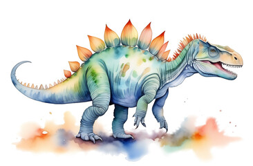 Fototapeta premium Watercolor stegosaurus isolated on transparent background. 