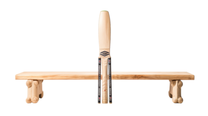 Wooden bench holding two baseball bats