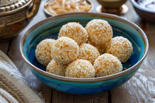 Amaranth laddu and Cholai laddo in bowl and plate