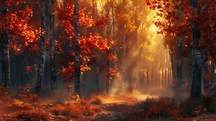 Foto op Canvas Warm Palette of Fall Leaves, generative ai © Matus