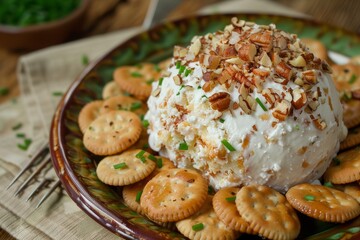 Fototapeta premium Homemade cheeseball with nuts and crackers
