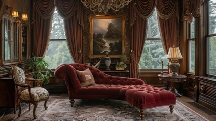 Antique Charm in a Victorian Inspired Sitting Room, generative ai