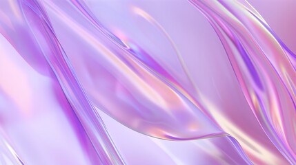 Abstract iridescent holographic pastel lilac background with fluid glassy surfaces, creating a dreamy atmosphere. The design is suitable for packaging, advertising, and web design.