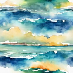 sunset on the sea in watercolors