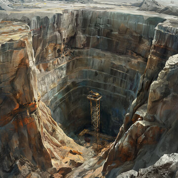 Career kimberlite diamond pipe "Mir", Yakutia, Russia. The mine is 525 meters