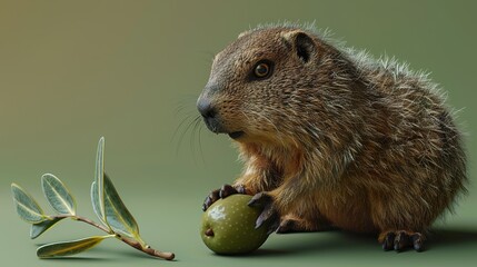 An olive combined with a groundhog- - obrazy, fototapety, plakaty