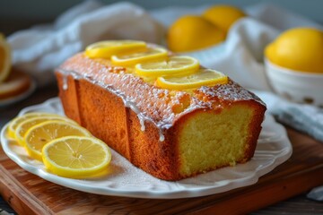Homemade pound cake with vanilla and fresh organic lemons