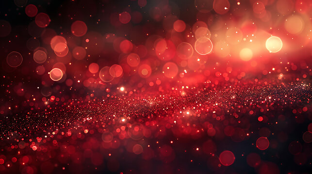 Red bokeh lights, Glowing and shiny red back background, ruby sheen texture, iridescence