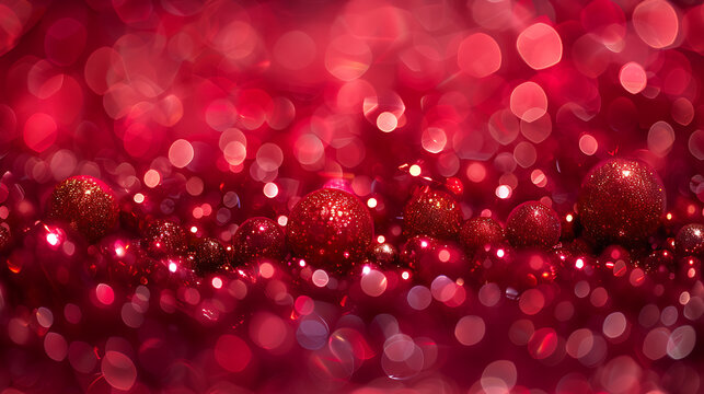 Red bokeh lights, Glowing and shiny red back background, ruby sheen texture, iridescence