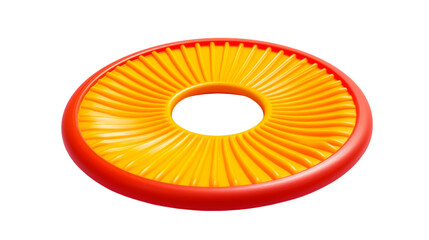 A vibrant yellow and red object radiates on a pure white background