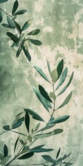An olive leaf and branch pattern set against a faded background, symbolizing peace, wisdom, and the agricultural riches of Greece created with Generative AI Technology