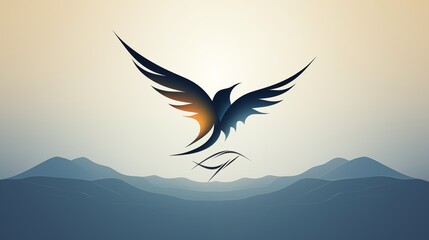 A minimalist logo icon of a soaring bird in flight. - obrazy, fototapety, plakaty