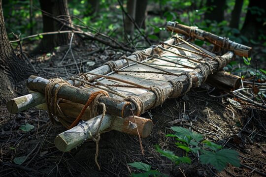 Initial medical aid Scouts created a makeshift stretcher for injured individuals