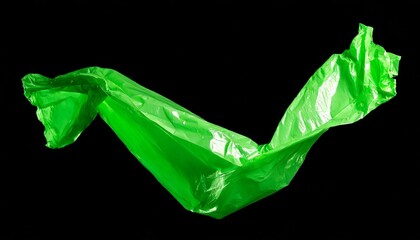 Green plastic film floating in front of a black background.