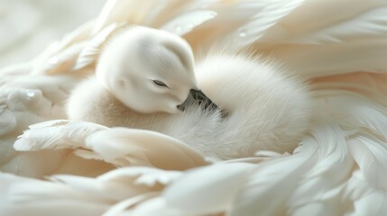 Graceful Bond: Mother Swan and Cygnet on the Water, generative ai