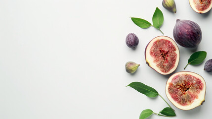 Fresh figs scattered on a plain white background. - Powered by Adobe