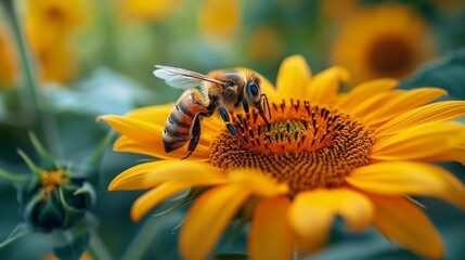 Vibrant Sunflower Pollination, generative ai