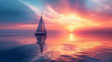 Lone Sailboat in the Early Light, generative ai