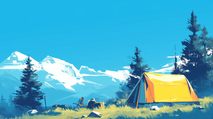 テントを張ってキャンプ - obrazy, fototapety, plakaty