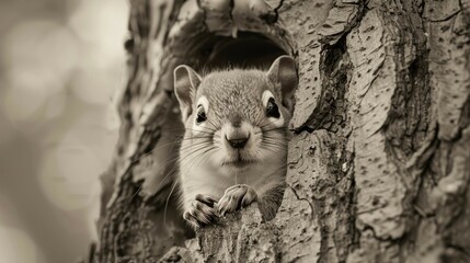 Innocent Baby Squirrel Peeking from Nest, generative ai