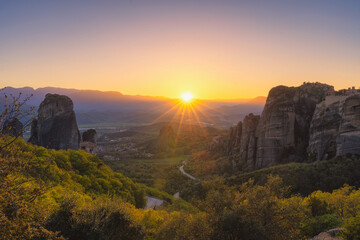 Sunset moment at Meteora Greece.  - obrazy, fototapety, plakaty
