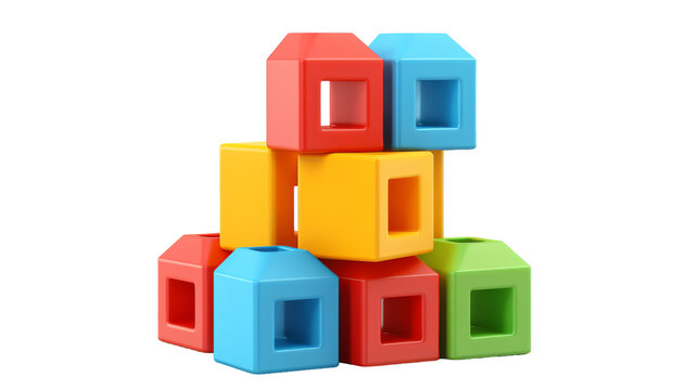 A tower of colorful blocks stacked precariously on top of each other