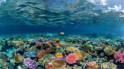 Naklejka na ściany i meble Tropical Paradise: Colorful Coral Reef Scene, generative ai