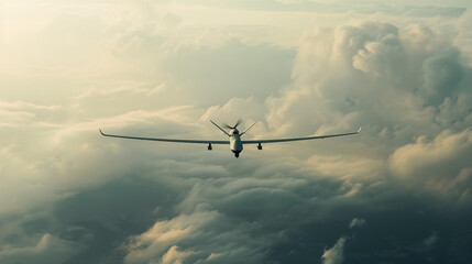 Military drone flying in the sky over the clouds - Powered by Adobe