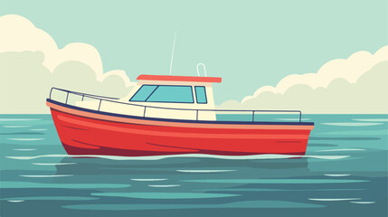 Illustration of a boat floating on the sea flat car