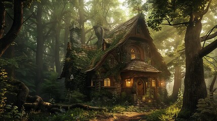 Magic cottage in the forest - obrazy, fototapety, plakaty