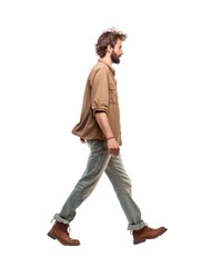 Profile view of man walking transparent background