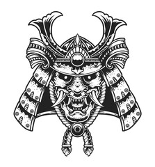 Illustration vector samurai head on white background.