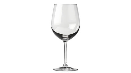 An empty wine glass sits alone on a pristine white background