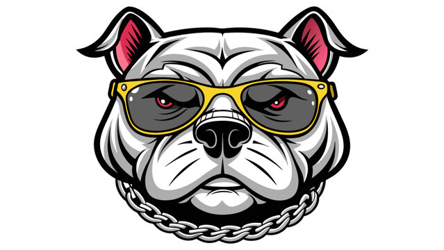 Bold Bulldog Face with Chains Vector Illustration