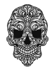 Isolated vector skull engraving ornament, T shirt design, Tattoo design
