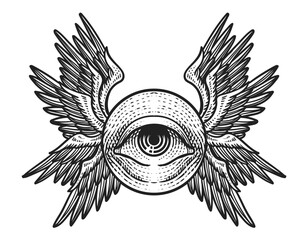 Illustration of seraphim angel engraving style.