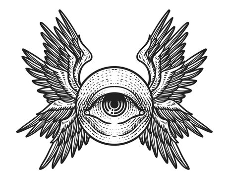 Illustration of seraphim angel engraving style.