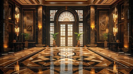Bold and Luxe: 1920s Art Deco Lobby, generative ai