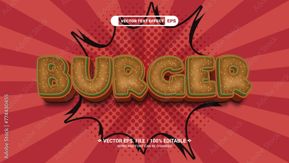 Aufkleber modern abstract burger editable 3d vector text style effect